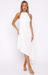 Night Hustle Halter Midi Dress White