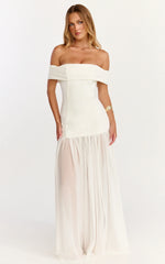 Florence Maxi Dress - Off Shoulder Sheer Skirt Dress in White