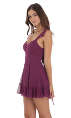 Chiffon Ruffle Strap Dress in Plum