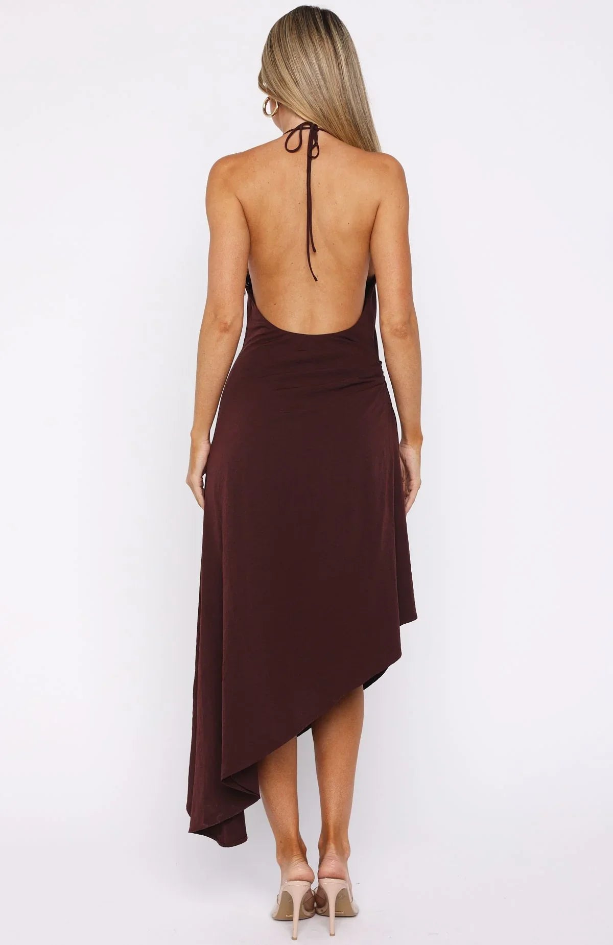 Night Hustle Halter Midi Dress Burgundy